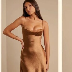 Oh Polly Brown Satin Chemise with Sweetheart Neckline